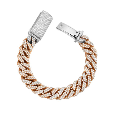 Diamond Encrusted Flowerset Cuban in 14k Two Tone Gold 16.47 Ctw